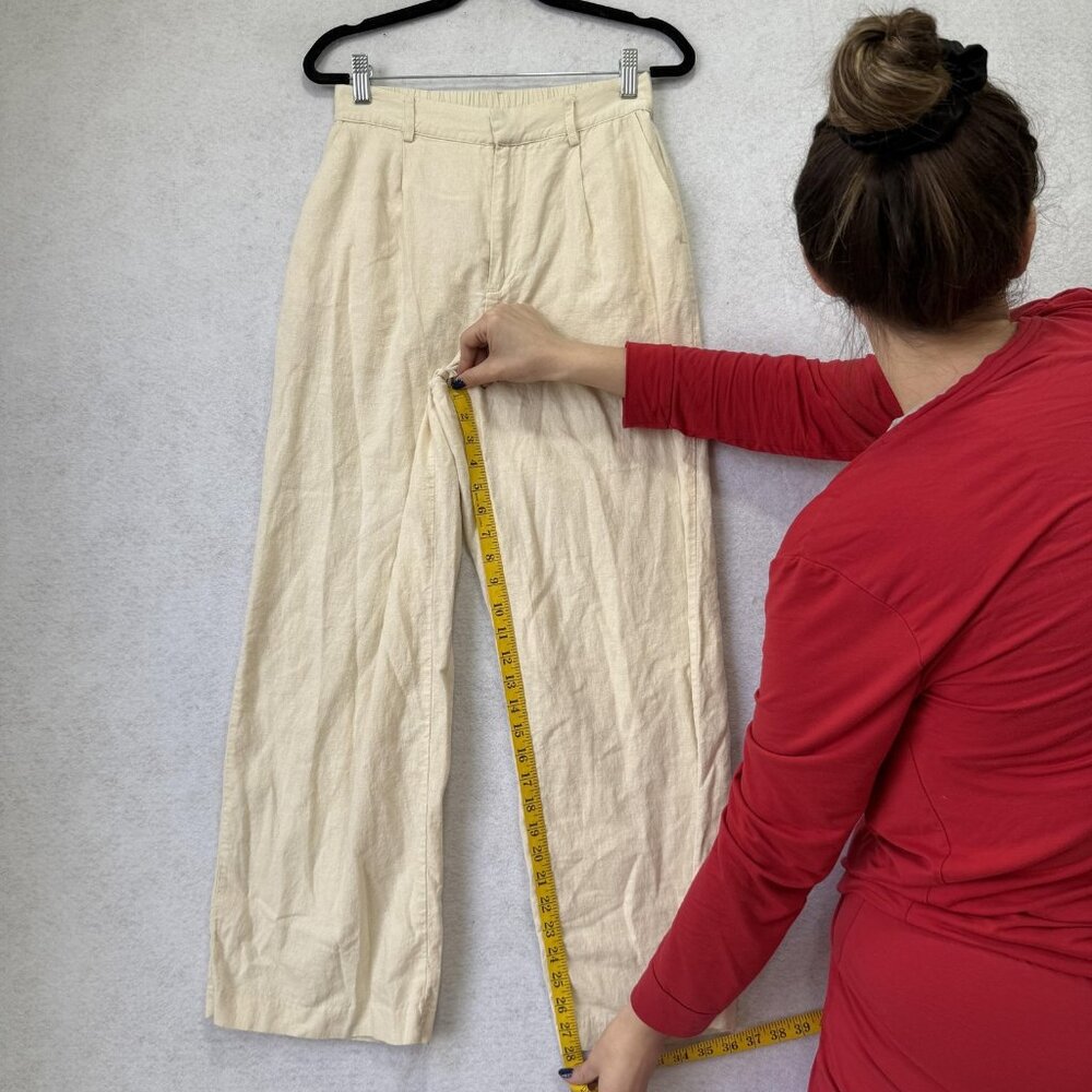 Rachel Zoe Pants Womens Small Beige Linen Blend Wide Leg High Rise Pull On - Picture 8 of 10